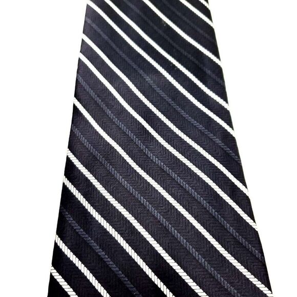 George Silk Tie Black Striped Wide - Picture 2 of 6